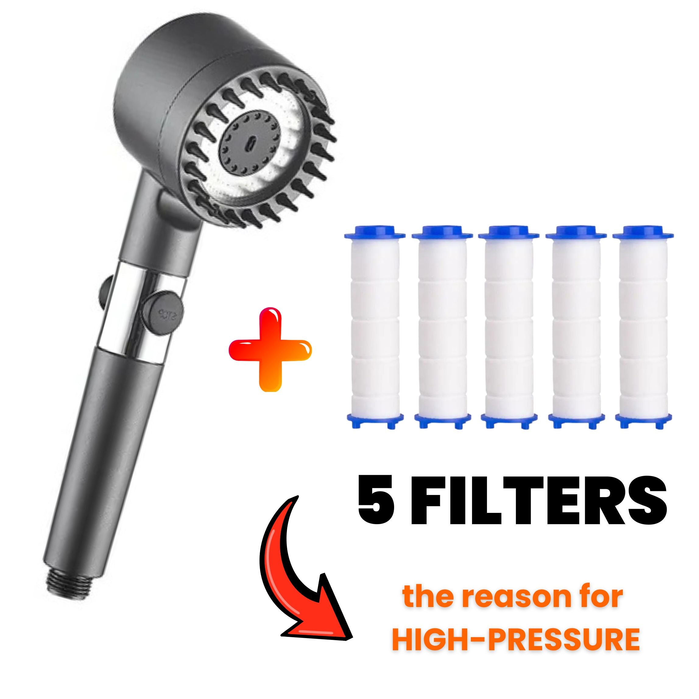 High-Pressure Shower Head + 5 Filters